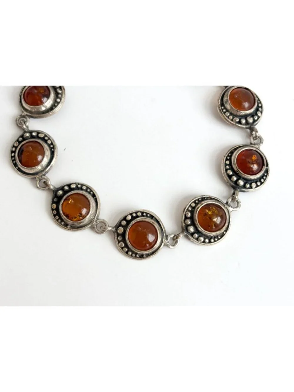 Natural Baltic Amber Modernist Chainlink Sterling Silver 925 Vintage Bracelet
